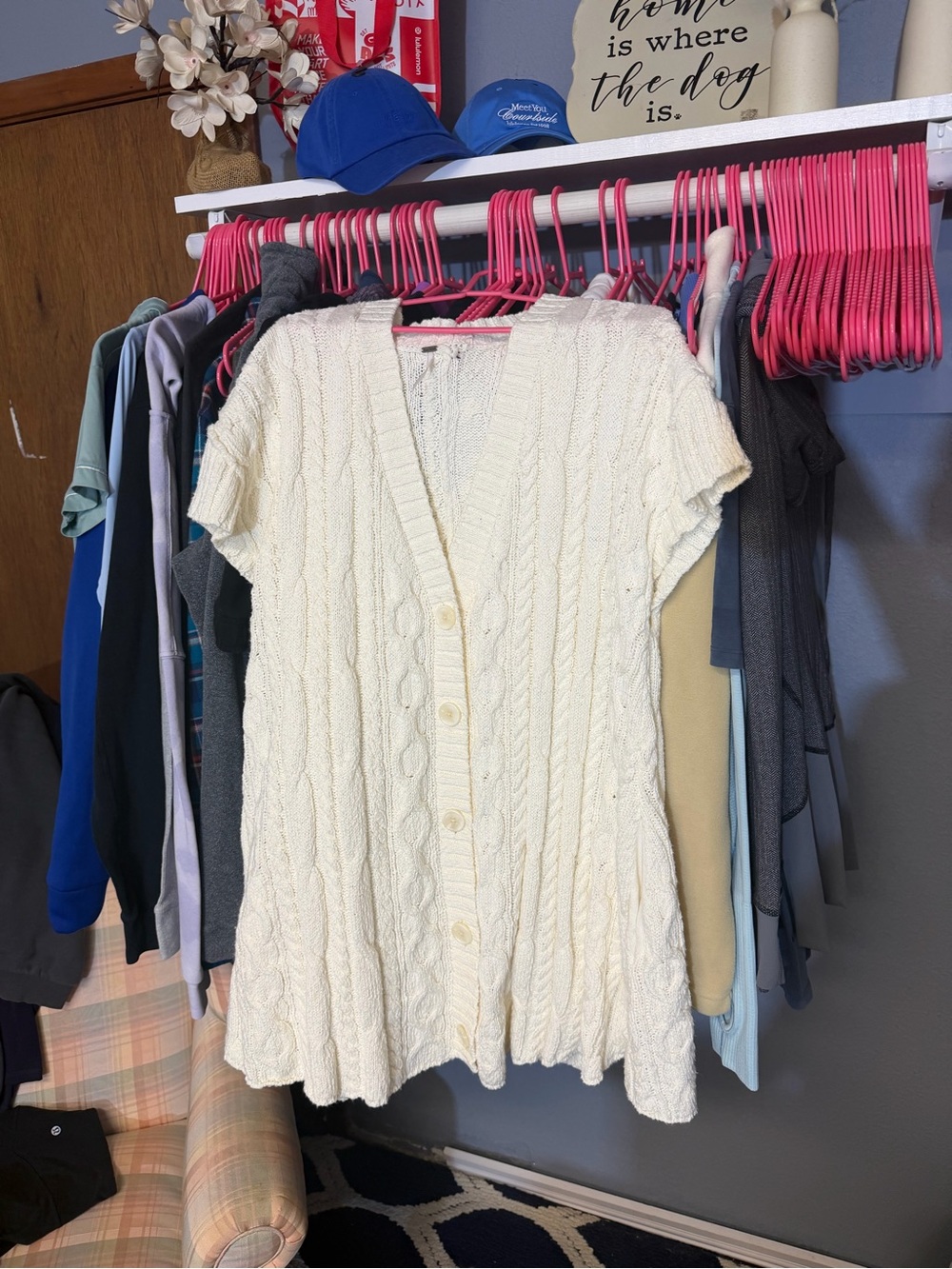 Free People Cream Cable Knit Button-Front Short Sleeve Cardigan